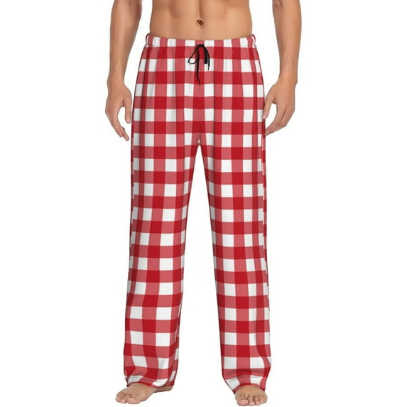 Bingfone Red Checkboard Mens All Over Print Sleep Pajama Pants-Medium