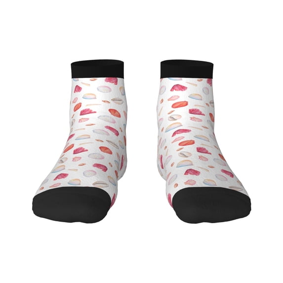 Bingfone Red Coral And Scallop Seashell Design Patterned Men'S Women'S Casual Cotton Socks