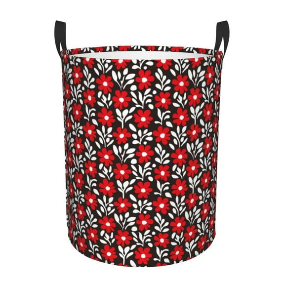 Bingfone Red Floral Waterproof Foldable Laundry Hamper Bucket With Handles For Storage Bin,Clothes Hamper (Small)