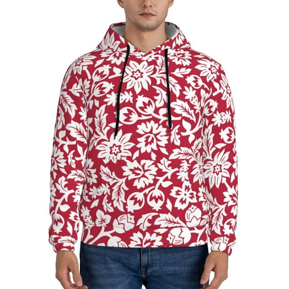 Bingfone Red Flowers Men'S Drawstring Hoodie Long Sleeve Pocket Sweatshirts-Small