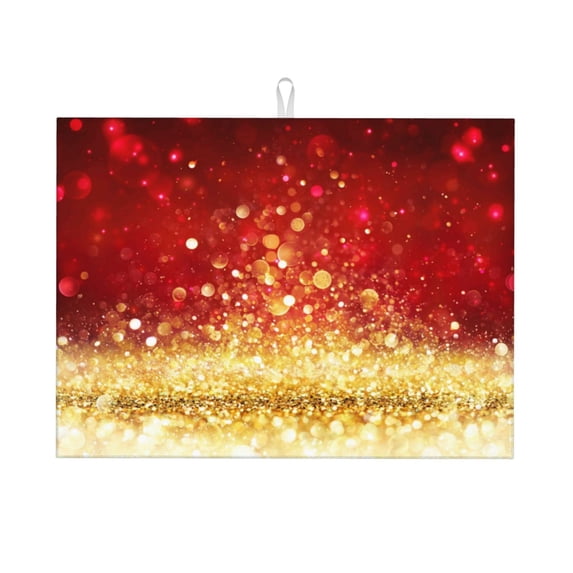 Bingfone Red Gold Glitter ,18" X 24"Dish Drying Mat For Kitchen Counter,Ultra Absorbent Microfiber