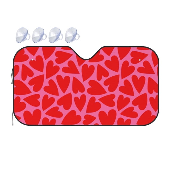 Bingfone Red Love Heart Car Windshield Sunshade,Sun Foldable Sun Shield Sun Visor For Car - Small