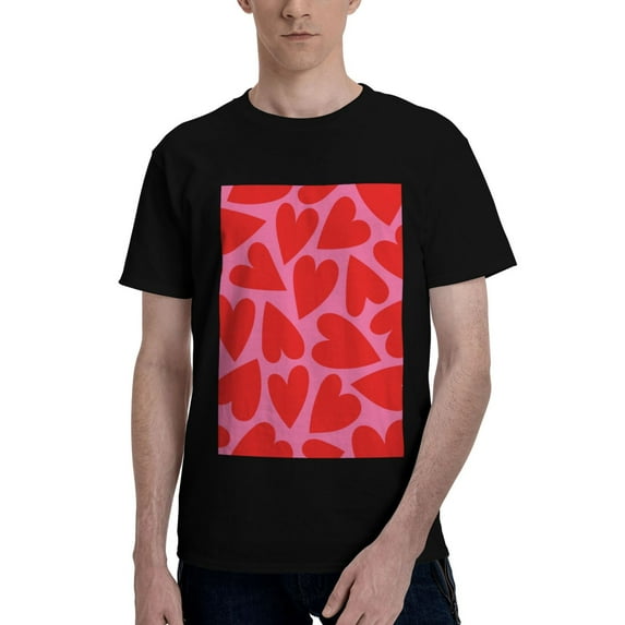 Bingfone Red Love Heart Men'S Loose Fit Short-Sleeve Pocket T-Shirt
