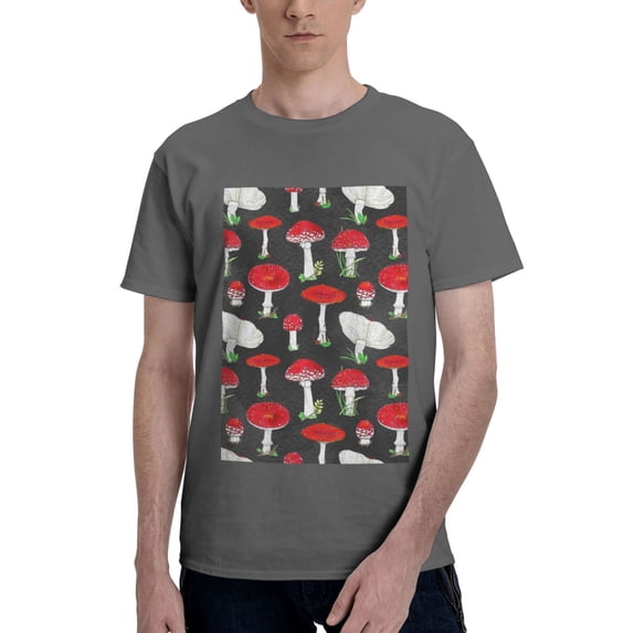 Bingfone Red Mushrooms Men'S Loose Fit Short-Sleeve Pocket T-Shirt