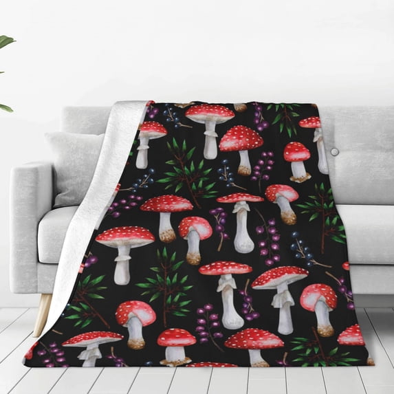 Bingfone Red Mushrooms Print Flannel Fleece Blanket Throw Blanket For Bed,Sofa,Couch,Travel,Camping(50"X40")