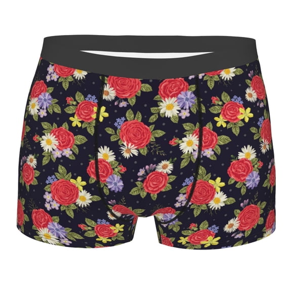 Bingfone Red Rose Flower Men's Underwear - Casual Stretch Boxer Briefs-X-Large