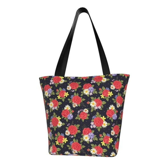 Bingfone Red Rose Flower Women Shoulder Tote Bags Casual Bag Ladies Shopping Handbag
