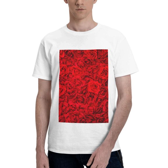 Bingfone Red Rose Men'S Loose Fit Short-Sleeve Pocket T-Shirt