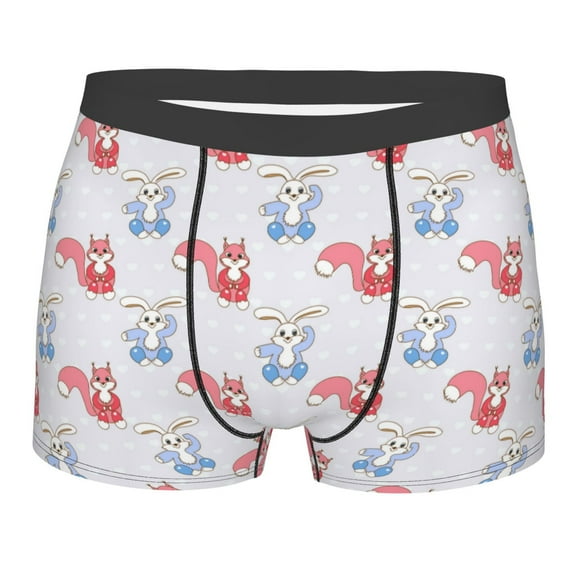 Bingfone Red Squirrel And Blue Rabbit Men's Underwear - Casual Stretch Boxer Briefs-Small
