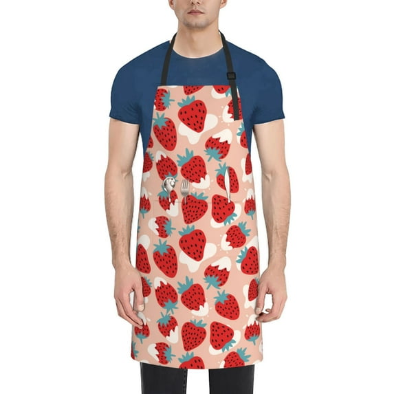 Bingfone Red Strawberry Apron Gifts For Men, Women Professional Grade Chef Apron for Kitchen,BBQ & Grill