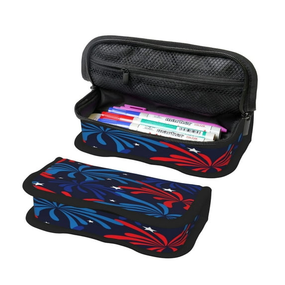 Bingfone Red White Blue Fireworks Print Pencil Case Large Capacity Pencil Pouch Pen Bag Office Stationery Organizer Multifunctional Pencil Bag for Women & Men