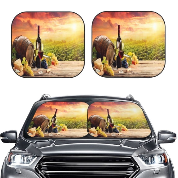 Bingfone Red Wine Glasses Print 2-Piece Sun Shade Front Windshield - Foldable Car Front Window Sunshades For Most Sedans Suv Truck - Medium