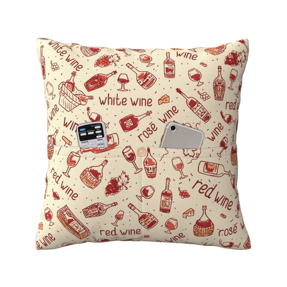 Bingfone Red Wine Linen Throw Pillow Covers Cushion Case Pocket Button Vintage Farmhouse Pillowcase for Sofa Couch Bed 16"x16"