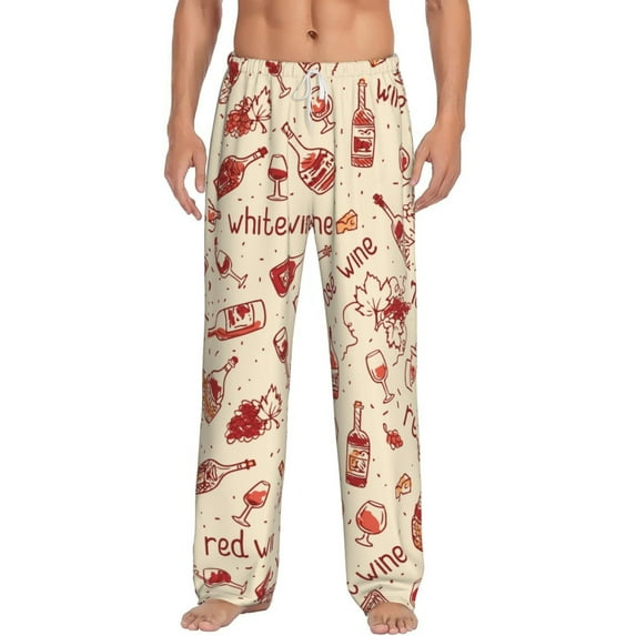 Bingfone Red Wine Mens All Over Print Sleep Pajama Pants-X-Large