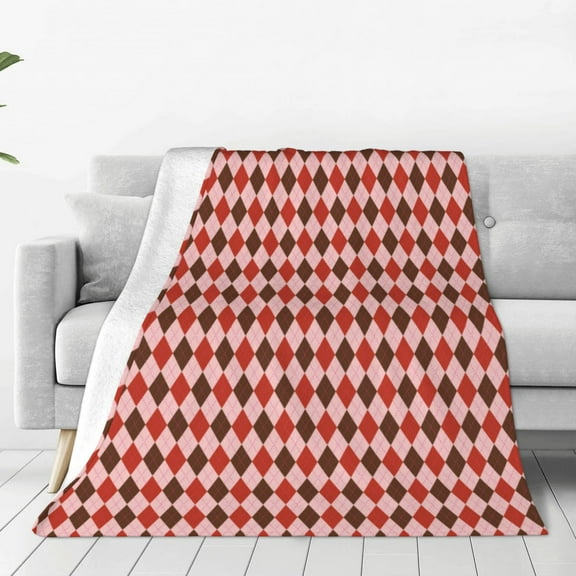 Bingfone Red and Brown Squares Print Flannel Fleece Blanket Throw Blanket for Bed,Sofa,Couch,Travel,Camping(40"x30" )