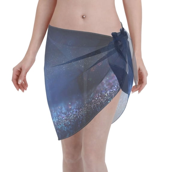 Bingfone Retro Blue Glitter Women's Sarong Swimsuit Cover Ups Bathing Suit Coverups Chiffon Beach Wrap Skirts