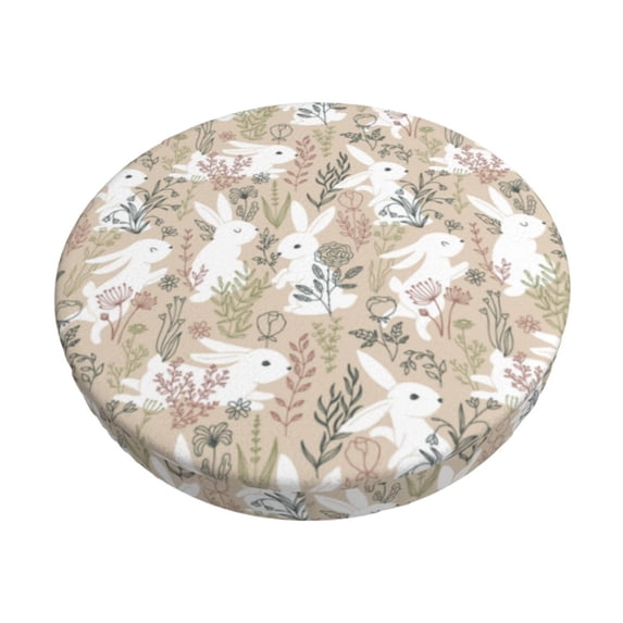 Bingfone Retro Bunny Flower Padded Round Bar Stool Cover Cushion with Elastic Fabric Round Chair Seat - Retro Bunny Flower