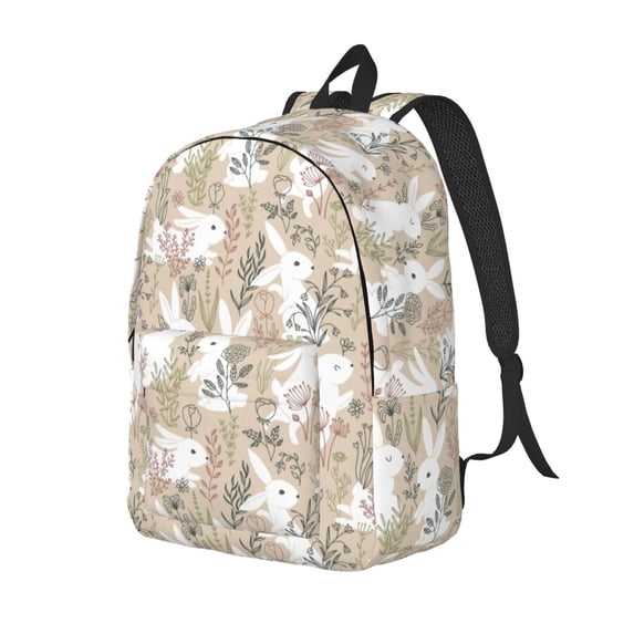 Bingfone Retro Bunny Flower Print Canvas College Laptop Backpack, Large Capacity Lightweight College Bookbag Casual Daypack-Medium