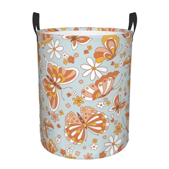 Bingfone Retro Floral Butterfly Waterproof Foldable Laundry Hamper Bucket With Handles For Storage Bin,Clothes Hamper (Medium)
