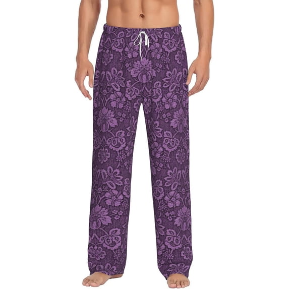 Bingfone Retro Florals Purple Mens All Over Print Sleep Pajama Pants-X-Large