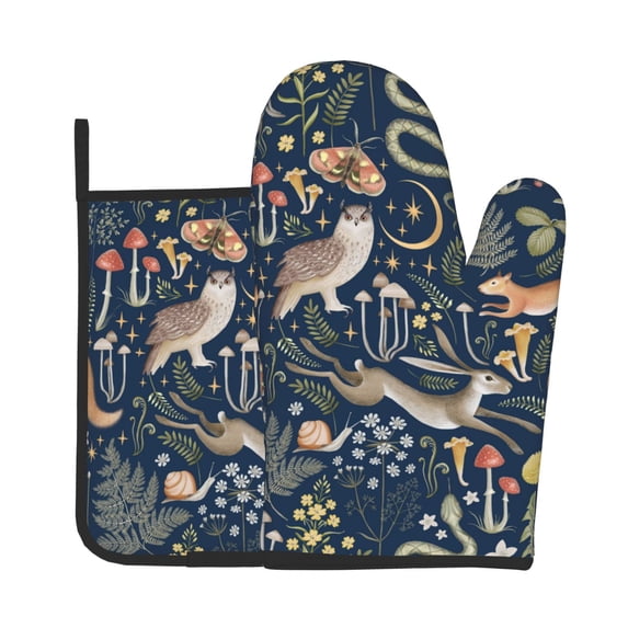 Bingfone Retro Forest Animals Print Oven Mitts Pot Holders Set 2 PCS for Kitchen for Cooking Grilling Baking BBQ Pot Holders Cook Essentials