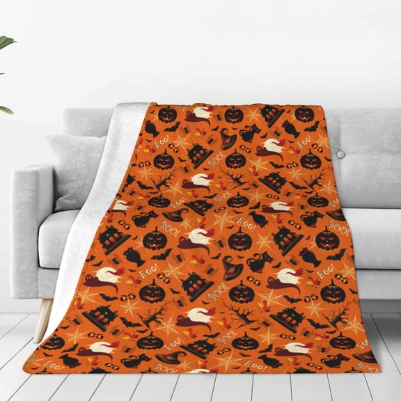 Bingfone Retro Halloween Print Flannel Fleece Blanket Throw Blanket for Bed,Sofa,Couch,Travel,Camping(40"x30" )