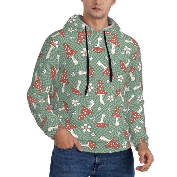 Bingfone Retro Hippie Groovy Mushroom Men's Drawstring Hoodie Long Sleeve Pocket Sweatshirts-3X-Large