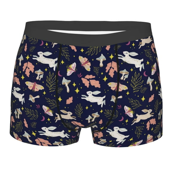 Bingfone Retro Rabbit Flower Men's Underwear - Casual Stretch Boxer Briefs-Medium