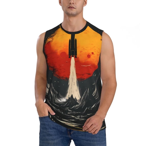 Bingfone Retro Space Rocket Launch Pattern Men's Tank Tops Workout ...