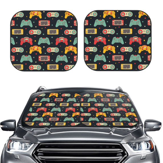 Bingfone Retro Video Game Print 2-Piece Sun Shade Front Windshield - Foldable Car Front Window Sunshades For Most Sedans Suv Truck - Small