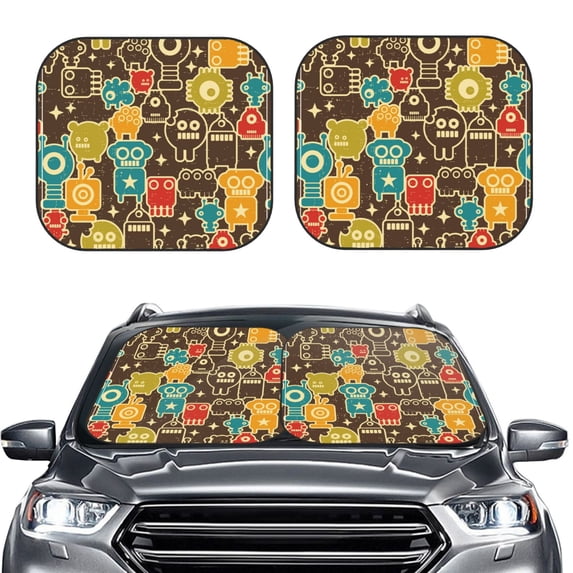 Bingfone Robot and Monsters Windshield Sun Shade 2-Piece Foldable Car Front Window Sunshade for Most Sedans SUV Truck-Small