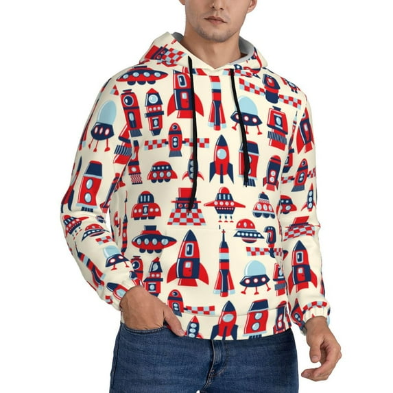 Bingfone Rocket Pattern Men'S Drawstring Hoodie Long Sleeve Pocket Sweatshirts-3x-Large