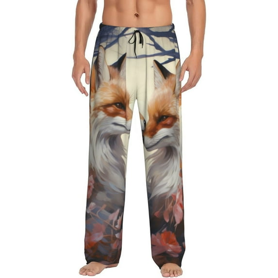 Bingfone Romantic Flower Fox Mens All Over Print Sleep Pajama Pants-Medium