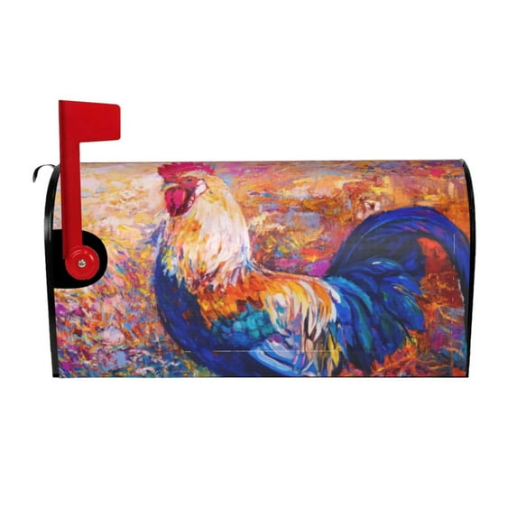 Bingfone Rooster Oil Painting Magnetic Mailbox Cover Standard Size For Garden Yard Outdoor Decorations-25.5x21 In