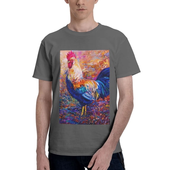 Bingfone Rooster Oil Painting Men'S Loose Fit Short-Sleeve Pocket T-Shirt