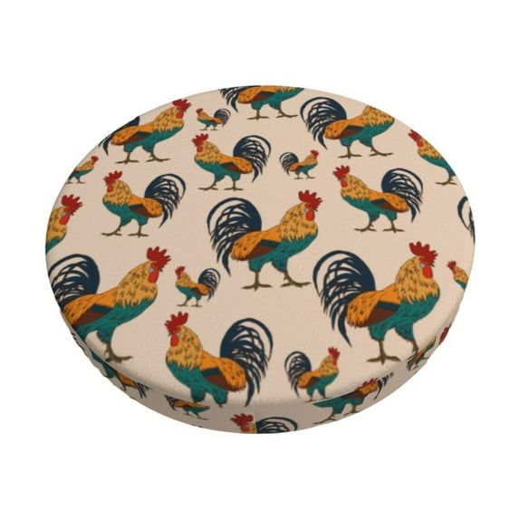 Bingfone Rooster Padded Round Bar Stool Cover Cushion with Elastic Fabric Round Chair Seat - Rooster