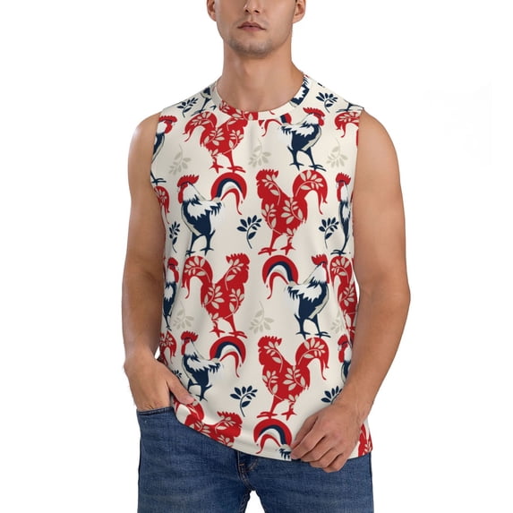 Bingfone Roosters Pattern Men's Tank Tops Workout Sleeveless Tee Shirts Running Beach Tanks for Men-Small