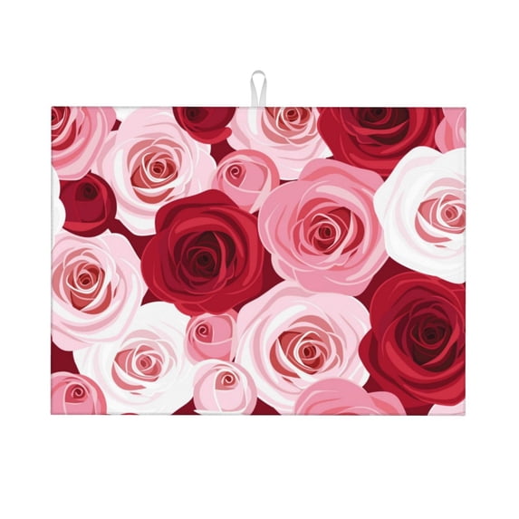 Bingfone Rose ,18" X 24"Dish Drying Mat For Kitchen Counter,Ultra Absorbent Microfiber