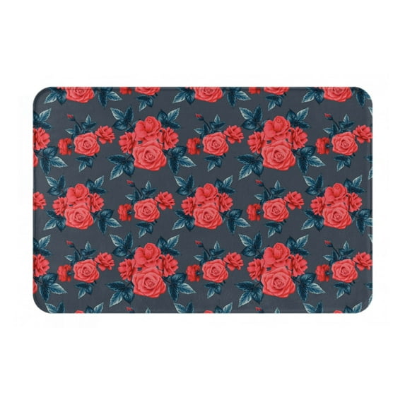 Bingfone Rose Flowers Door Mat 16"x24" Front Entrance Non-Slip Low Profile Washable for Entryway