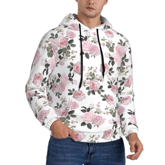 Bingfone Rose Flowers Men's Drawstring Hoodie Long Sleeve Pocket Sweatshirts-Medium