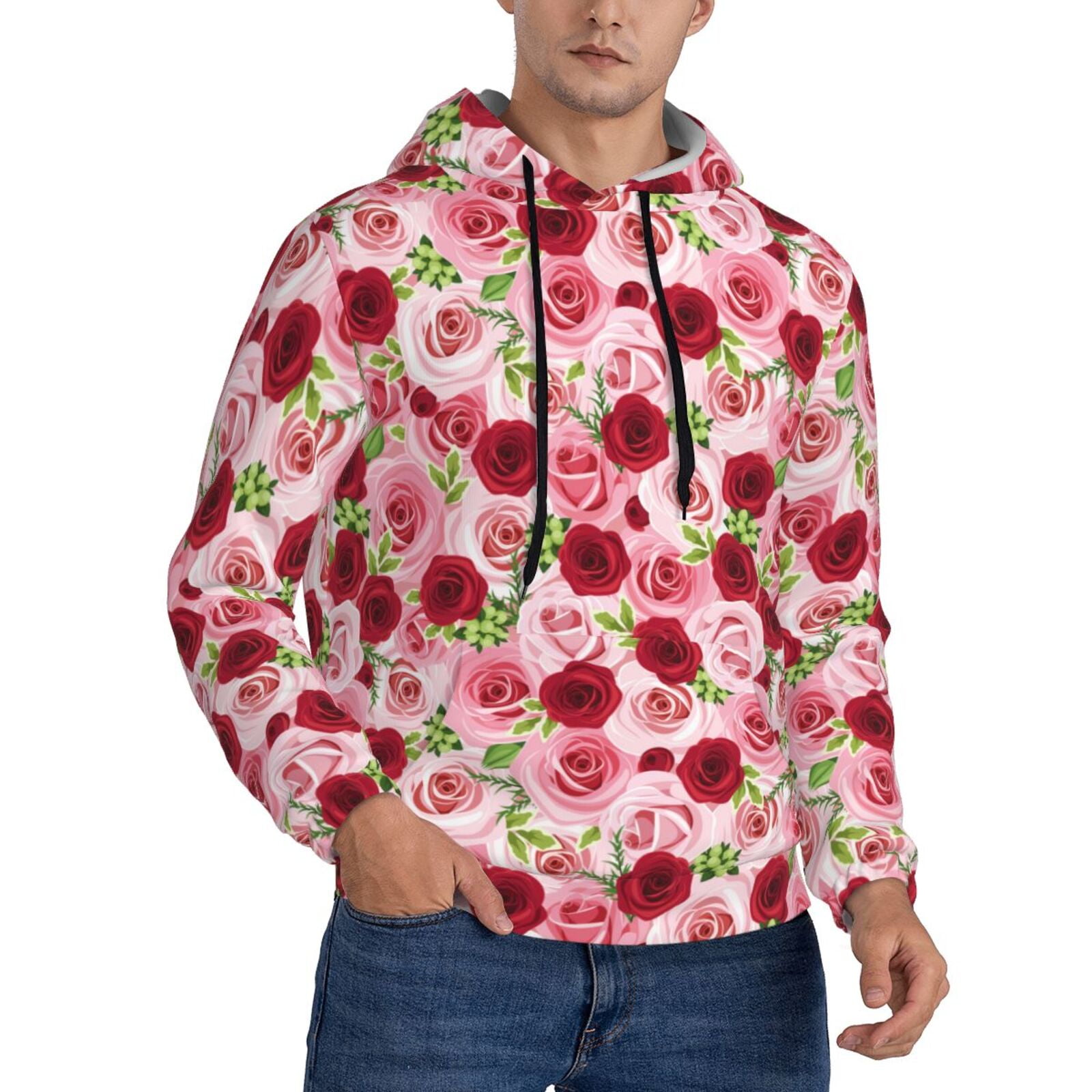 Bingfone Rose Flowers Men's Drawstring Hoodie Long Sleeve Pocket ...