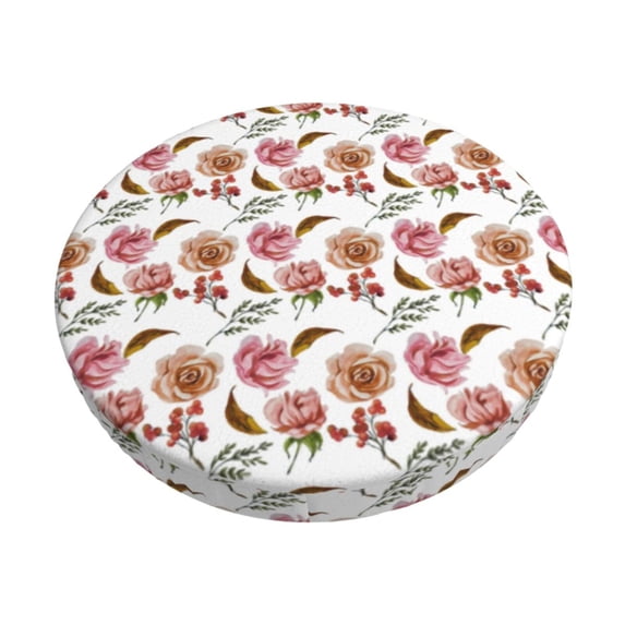 Bingfone Rose Flowers Padded Round Bar Stool Cover Cushion with Elastic Fabric Round Chair Seat - Rose Flowers