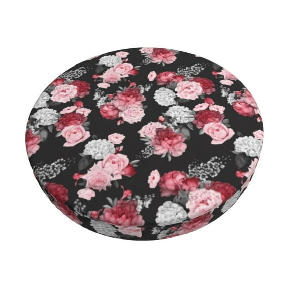 Bingfone Rose Flowers Padded Round Bar Stool Cover Cushion with Elastic Fabric Round Chair Seat - Rose Flowers