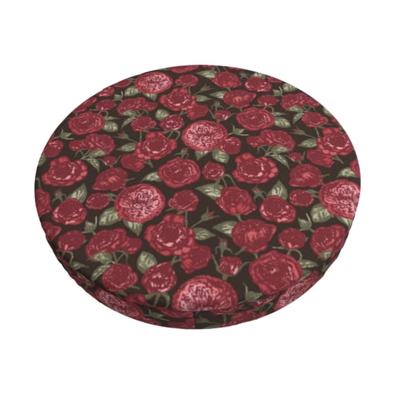 Bingfone Rose Flowers Padded Round Bar Stool Cover Cushion with Elastic Fabric Round Chair Seat - Rose Flowers