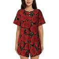 thumbnail image 1 of Bingfone Rose Flowers Print Pajamas Sets for Women Soft Short-Sleeved Pjs with Lounge Shorts Two Piece Sleepwear, 1 of 8