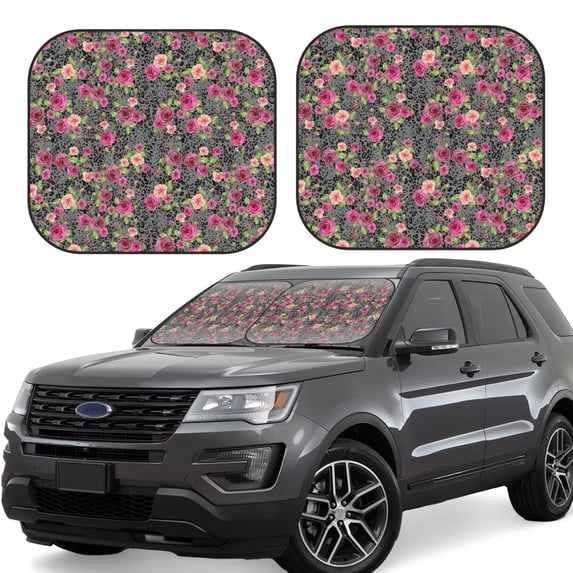 Bingfone Rose Mix Leopard Windshield Sun Shade 2-Piece Foldable Car Front Window Sunshade for Most Sedans SUV Truck - Small