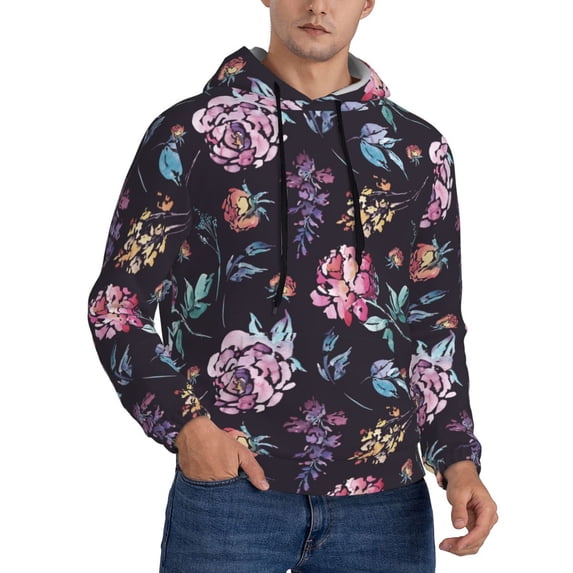 Bingfone Roses Flowers Men's Drawstring Hoodie Long Sleeve Pocket Sweatshirts-Large