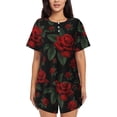 thumbnail image 1 of Bingfone Roses Print Pajamas Sets for Women Soft Short-Sleeved Pjs with Lounge Shorts Two Piece Sleepwear, 1 of 8