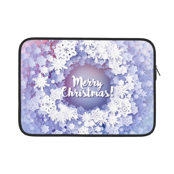 Bingfone Round Snow Merry Christmas Laptop Sleeve Case 15 Inch, 360° Protective Computer Carrying Bag