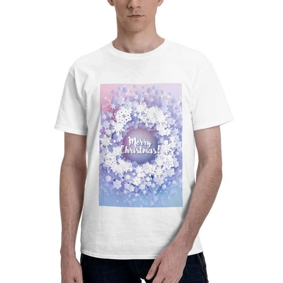 Bingfone Round Snow Merry Christmas Men'S Loose Fit Short-Sleeve Pocket T-Shirt